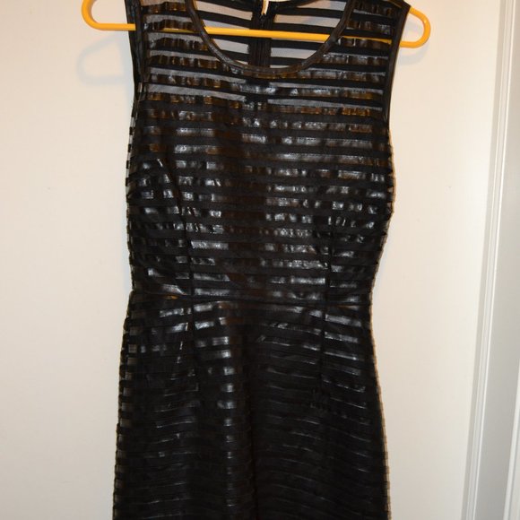 Dresses & Skirts - Sexy black leather and mesh stripes womens dress Size M EUC